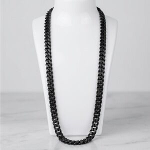 Matte Black Cuban Link Chain Necklace Minimalist Edgy Streetwear Jewelry‼️